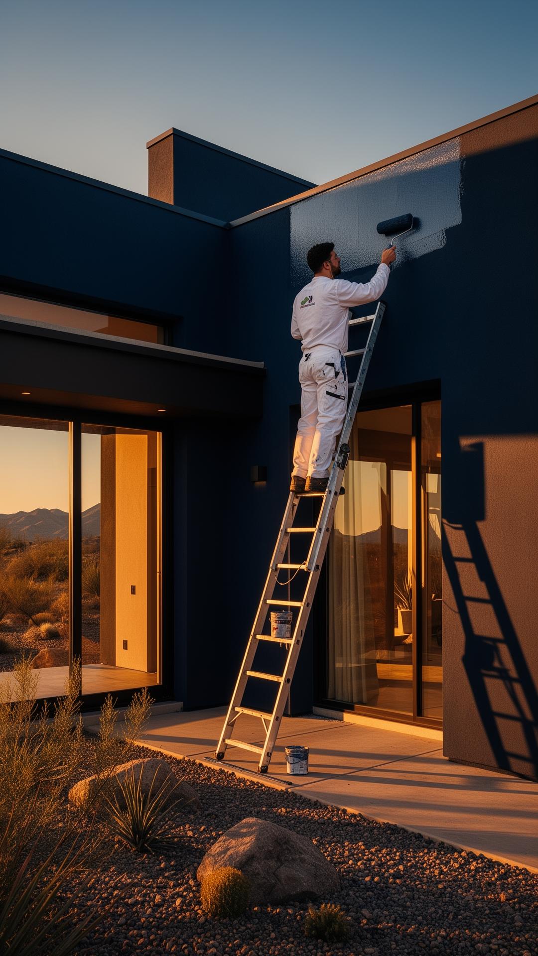 Professional painter from FV Painting LLC painting a modern Phoenix home exterior